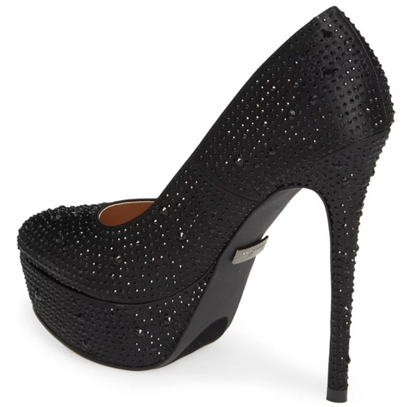 LAUREN LORRAINE Women’s Sexy Satin Sparkle Platform 5” Stiletto Pumps Sz 9 $75 - Picture 3 of 4